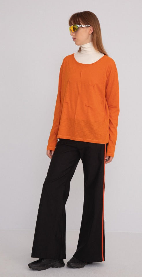 Pantalon Pata Ancha Vivo Negro Naranja