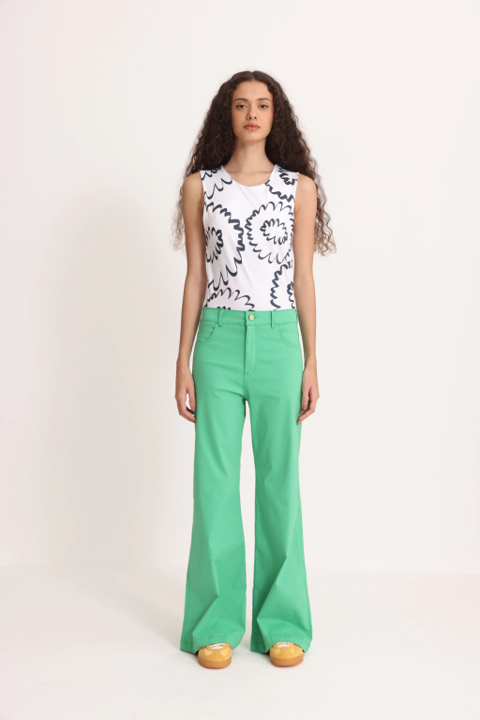 Pantalon Pata Ancha Liso Verde